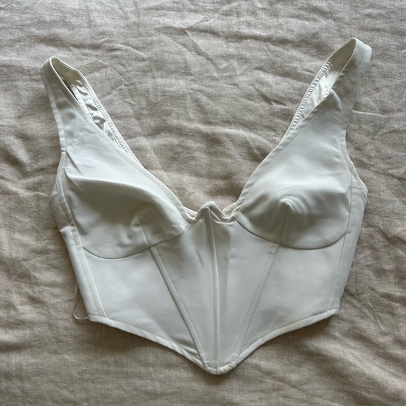 Bardot Corset Crop Top with Zippered Back and Cup Support - Picture 1 of 4